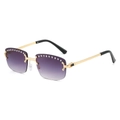 Rimless purple gradient sunglasses with diamond embellishment and gold metal temples - Gold Frame Gradient Grey Lens