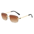 Frameless gold sunglasses with brown gradient lenses and crystal rhinestone accents - Gold Frame Gradient Tea Lens
