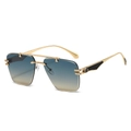 Frameless sunglasses with blue-yellow gradient lenses and golden metal frame detail - Gold Frame Green Tea Lens