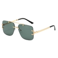 Frameless square sunglasses with dark green lenses and golden metal double-bridge frame - Regular / Standard (Incl. 13% VAT Invoice) Gold Frame Dark Green Lenses