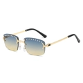 Frameless rectangular sunglasses with blue-yellow gradient lenses and rhinestones - Gold Frame Green Yellow Lens