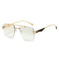 Frameless gold metal sunglasses with dual bridge and geometric black temple details - Gold Frame White Lens
