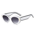 White cat-eye sunglasses with black edges and gold star accents on a white background - Regular / White Frame Gray Lens