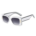 Modern rectangle white sunglasses with black outlines and gold star details - White Black Trim Frame Gradient Grey Lens