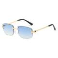 Frameless oversized sunglasses with blue gradient lenses and sparkling rhinestone accents - Regular / Standard Gold Frame with Gradient Blue Lenses