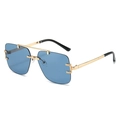 Retro rimless square sunglasses with blue lenses and golden double bridge metal frame - Regular / Gold Frame Blue Grey Lens