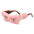 Pink faux fur wrap creative sunglasses with stylish tortoiseshell frames and square lenses - Pink Fur
