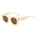 Retro cream white puffy oval sunglasses with thick frame and brown tinted lenses - Regular / Standard (Incl. 13% Tax) Off-White Frame / Tea Lenses