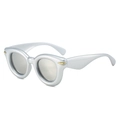Silver matte puffy oval sunglasses with gold metal accents and grey lenses - Regular / Regular (13% VAT) Silver Frame with Silver Lenses