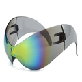 Futuristic oversized alien sunglasses with iridescent rainbow gradient lens and rimless design - Regular / Gold Mirror
