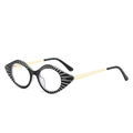 Montatura per occhiali cat eye con strisce nere e argento e aste in metallo dorato - Montatura nera con strisce bianche