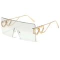Randlose übergroße quadratische Sonnenbrille mit goldenem Herzscharnier und klaren Gläsern - Normal / Standard-Goldrahmen mit hell verspiegelten Gläsern (inkl. 13 % MwSt.-Rechnung)