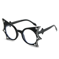 Schwarze Fledermaus-Cateye-Brille mit glitzernden silbernen Strasssteinen und Sternen - Schwarzer Rahmen / Klare Anti-Blaulicht-Linse