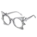 Cat-Eye Brille in Fledermausform mit Sternen und Strass in grauem Kunststoffrahmen - Transparenter grauer Rahmen / Klare Anti-Blaulicht-Linse