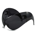 Oversized wrap-around cat eye sports sunglasses in sleek all-black futuristic style - Regular / Dark Grey