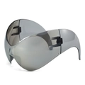 Futuristic wraparound sports sunglasses with grey one-piece lens and black hinges - Regular / Silver Mirrored