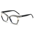 Occhiali cat-eye neri di lusso con strass brillanti e dettagli in perle bianche - Montatura Nero Lucido / Lenti Trasparenti