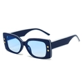 Blue and white rectangular sunglasses with golden star accents and blue lenses - Blue Frame Gradient Blue Lens