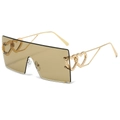 Frameless square sunglasses with brown lenses and golden double heart temple design - Gold Frame Gold Mirror Lens