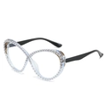 Chic butterfly cat eye glasses frame with faux pearl embellishments and black temples - C5 Tea Black Frame