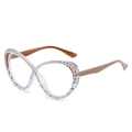 Lunettes œil de chat mode avec monture transparente ornée de perles et branches ambre - C3 Kaki