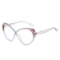 Lunettes œil de chat à monture transparente et élégants ornements de perles - C2 Cadre Rouge