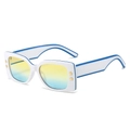 Square sunglasses with white frame, blue trim, gradient lenses, and gold star accents - White Blue Trim Frame Green Yellow Gradient Lens