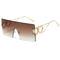 Frameless oversized square sunglasses with brown gradient lenses and gold heart metal temples - Gold Frame Gradient Tea Lens