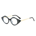 Chic cat eye glasses with black frames, blue-white radial stripes and gold metal temples - Blue-Black Frame with White Stripes