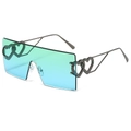 Rahmenlose quadratische Oversize-Sonnenbrille mit blau-grünem Verlauf und Herz-Dekoration - Normal / Standard-Gewehrmetallrahmen mit grün-blauen Gläsern (inkl. 13 % MwSt.-Rechnung)