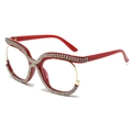 Red full-rim glasses frame with sparkling rhinestones and gold metal accents - Dark Red Frame