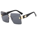 Modieuze randloze oversized zonnebril voor dames met gradiënt glazen en gouden bloemdetail - Zwart Frame Grijze Lenzen