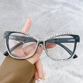 Cat eye glasses featuring hand-set crystals and black frames for a luxury look - All Black Frame / Clear Lens (Anti-Blue Light)