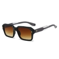 Gafas de sol cuadradas negras con lentes degradados marrones y detalles de remaches dorados - Molde de Cobre Montura Negra Lentes Té Degradados