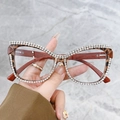 Cat eye glasses in tortoise shell pattern with hand-set luxury crystal chain detail - Leopard Frame Brown Temples / Clear Lens (Anti-Blue Light)