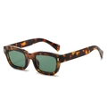 Retro Rechteck Sonnenbrille mit dunklem Schildpatt-Rahmen und grünen Gläsern für Street Style - Normal / Leopard Rahmen Dunkelgrüne Gläser