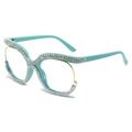Montatura occhiali oversize turchese con strass scintillanti e dettagli oro traforati - Verde Menta