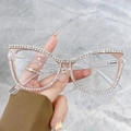 Luxury cat eye glasses in nude pink with handmade crystal chain detailing and white rhinestones - Khaki Frame Clear Temples / Clear Lens (Anti-Blue Light)