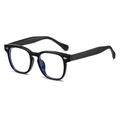 Classic black round frame glasses with silver diamond rivets and anti-blue light lenses - Glossy Black Frame / Clear Lenses