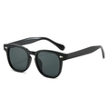 Vintage round frame sunglasses in black with silver arrow metal studs on white background - Black Frame Black Grey Lens