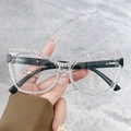 Cat eye glasses with transparent frames and luxury handmade rhinestones for women - Transparent Frame Black Legs / Clear Lens (Anti-Blue Light)