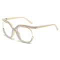 Montatura occhiali oversize crema nude con strass scintillanti e lenti anti-luce blu - Montatura Beige