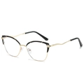 Cat eye glasses frame in gold metal with black accents and wavy temples - Black Gold Frame / Clear Anti-Blue Light
