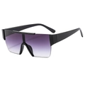 Oversized rimless shield sunglasses with black matte frame and purple gradient lenses - Black Frame Double Gray Lens