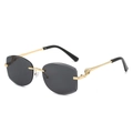 Frameless oversized gray sunglasses with gold cheetah metal temples and rimless lenses - Gold Frame Grey Lens