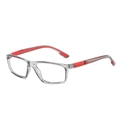 Occhiali da lettura quadrati trasparenti con terminali in silicone rosso antiscivolo - Grigio Trasparente / 0 Gradi Senza Gradazione