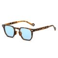 Stylish tortoiseshell square sunglasses with light blue lenses and silver metal accents - Leopard Frame Blue Lens
