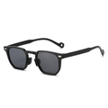 Fashionable retro polygon black sunglasses with silver rivet accents and dark grey lenses - Black Frame Grey Lens