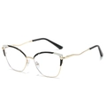 Cat eye glasses frame in gold metal with black and white splice and wavy temples - Black White Gold / Clear Anti-Blue Light