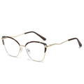 Cat eye glasses frame in champagne gold and dark brown with wavy metal temples - Tea/Green Frame / Clear Anti-Blue Light